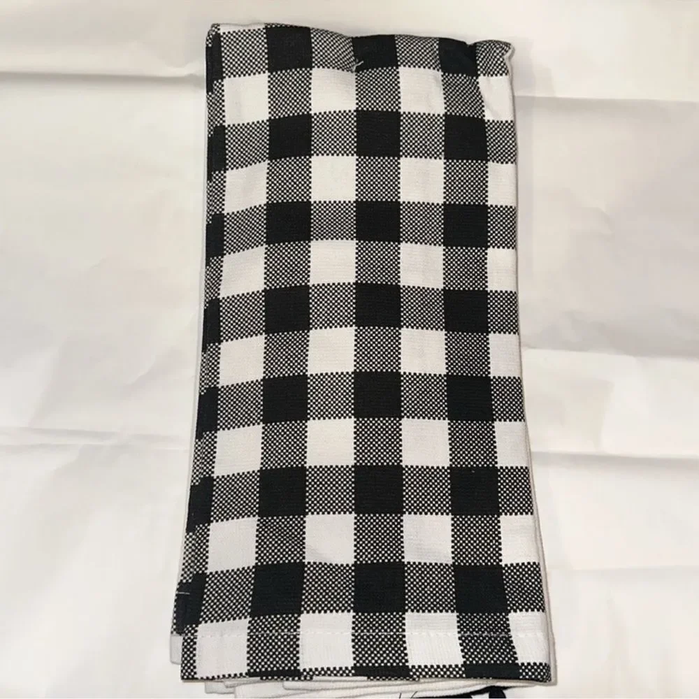 MRKT Autumn Harvest Black White Graphic Gingham Plaid Cotton Towel Gift Set
